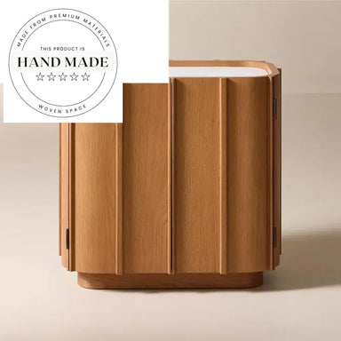 Contemporary Natural Oak and White Marble Top Bedside Table