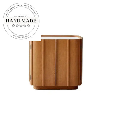 Contemporary Natural Oak and White Marble Top Bedside Table