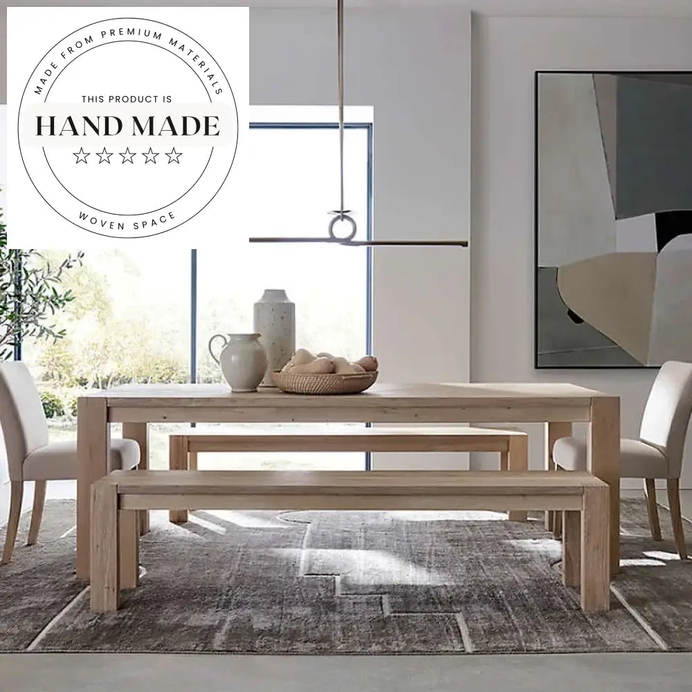 Contemporary Natural Solid White Oak Large Rectangular Dining Table