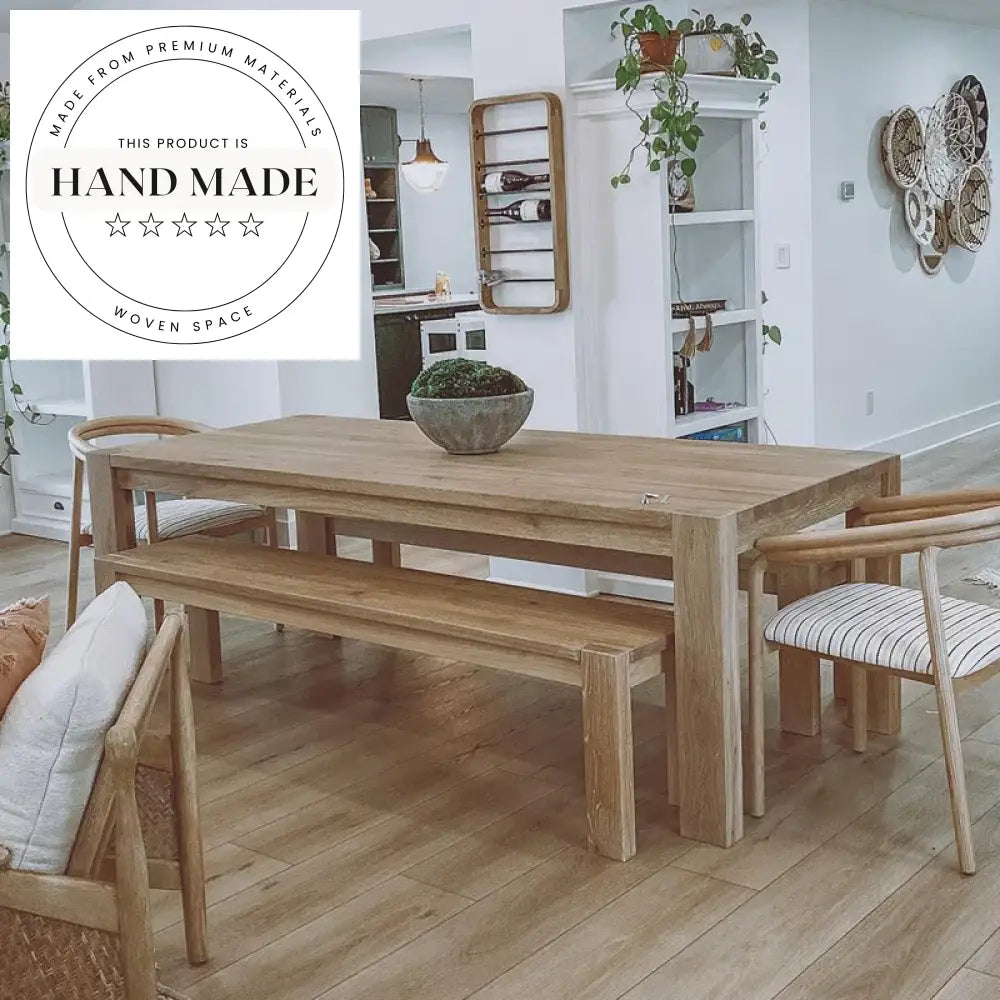 Contemporary Natural Solid White Oak Large Rectangular Dining Table