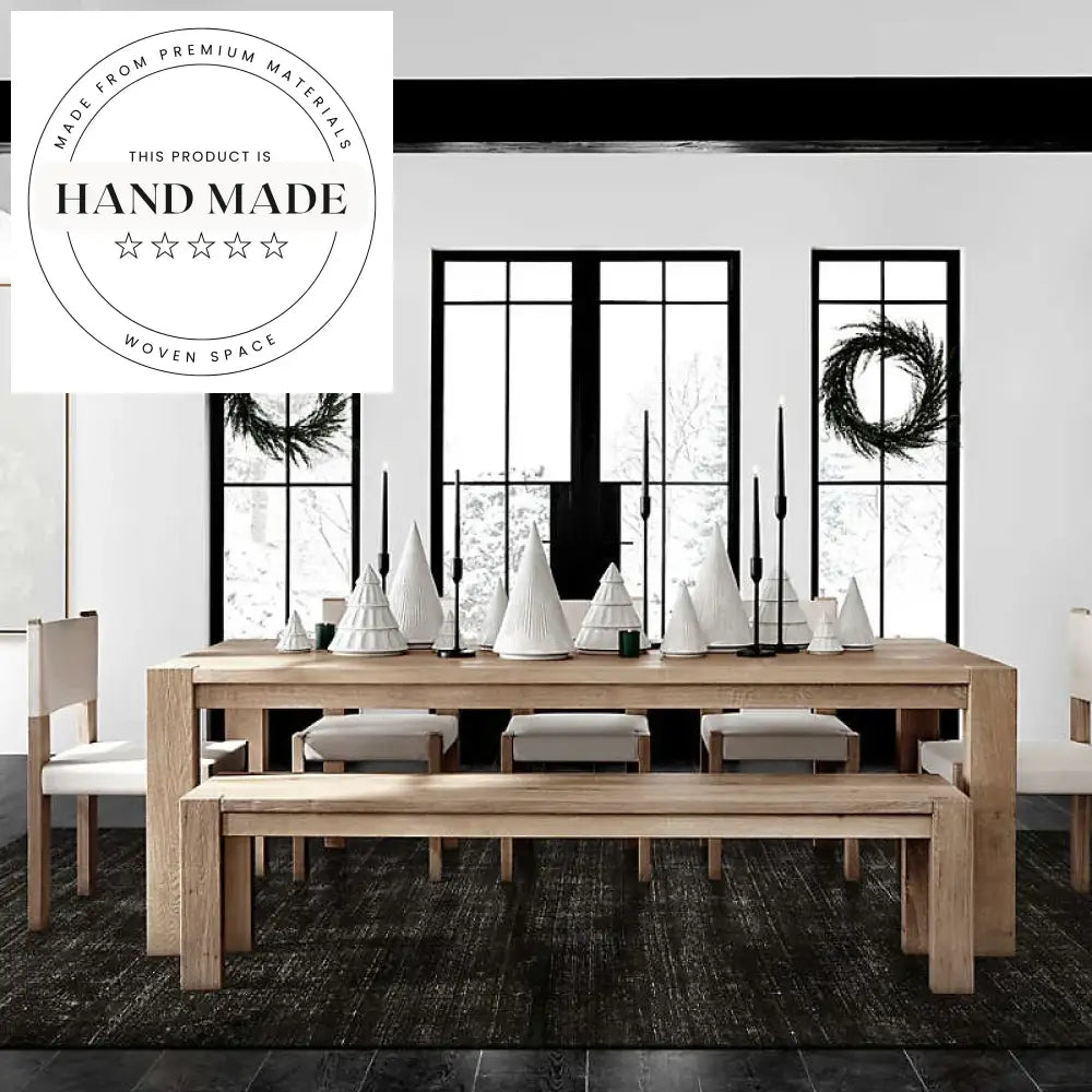 Contemporary Natural Solid White Oak Large Rectangular Dining Table