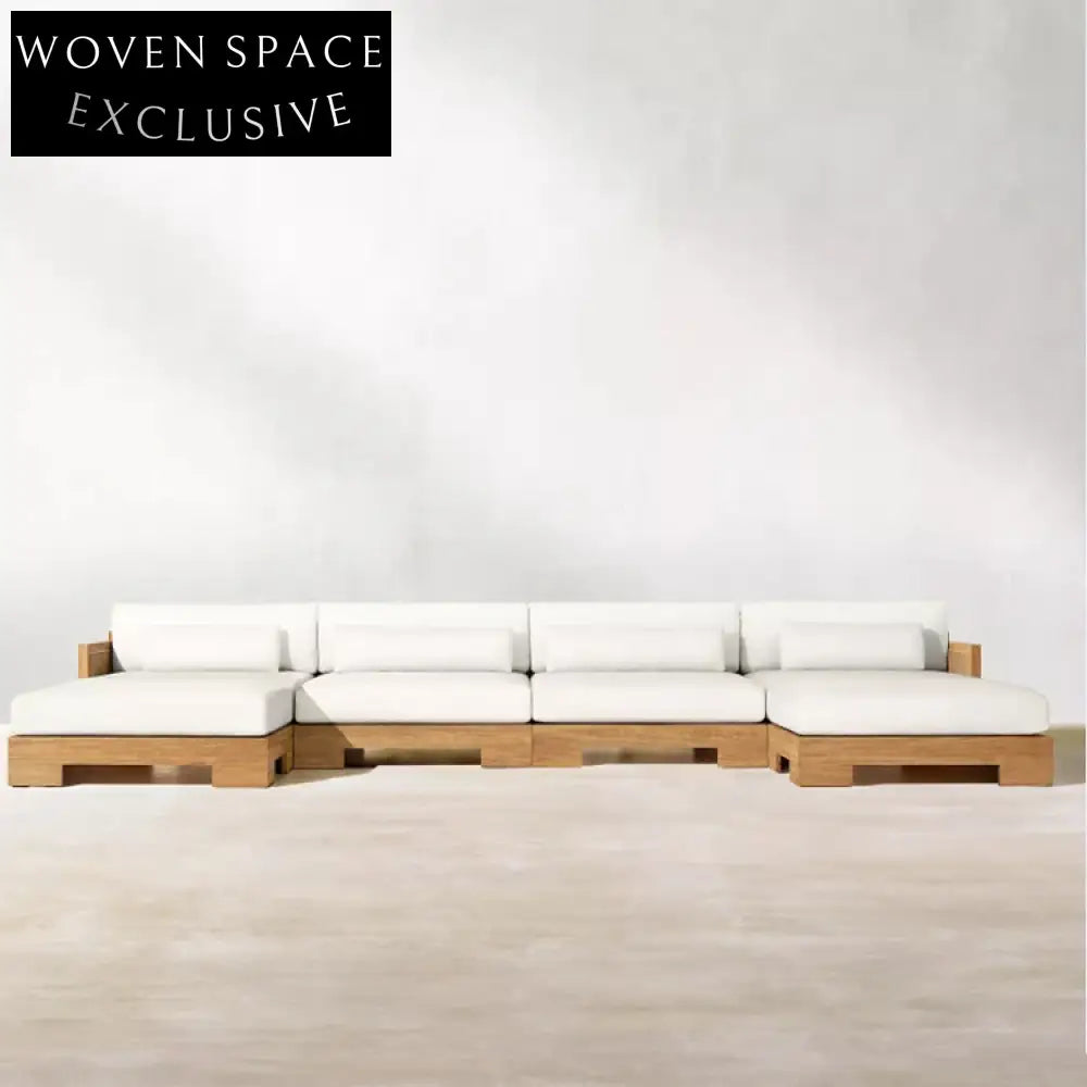 Contemporary Outdoor Modular Sectional Sofa Set with Teak Wood and Wicker