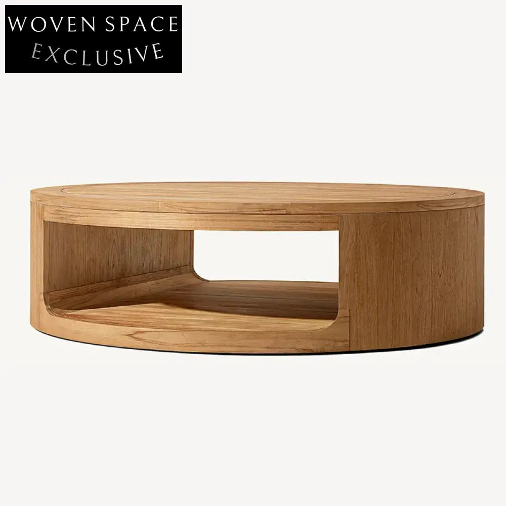 Contemporary Outdoor Teak Wood Round Tea Table with Hidden Storage