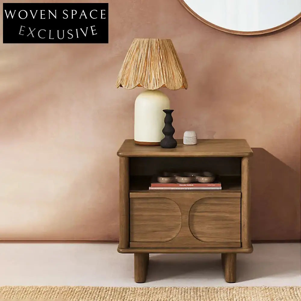 Contemporary Plywood Bedside Table with Drawers, Wooden Top, Simple Design