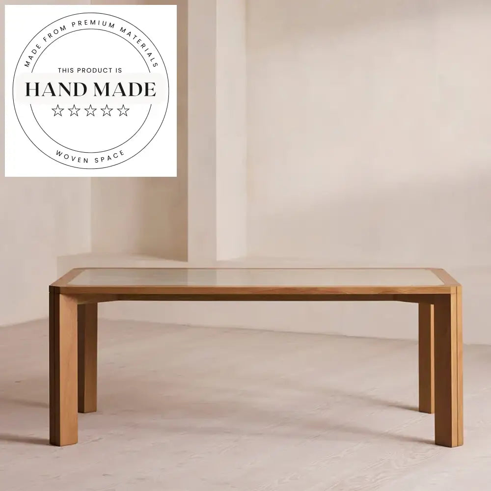 Contemporary Rectangle Natural Oak Large Luxury Marble Dining Table