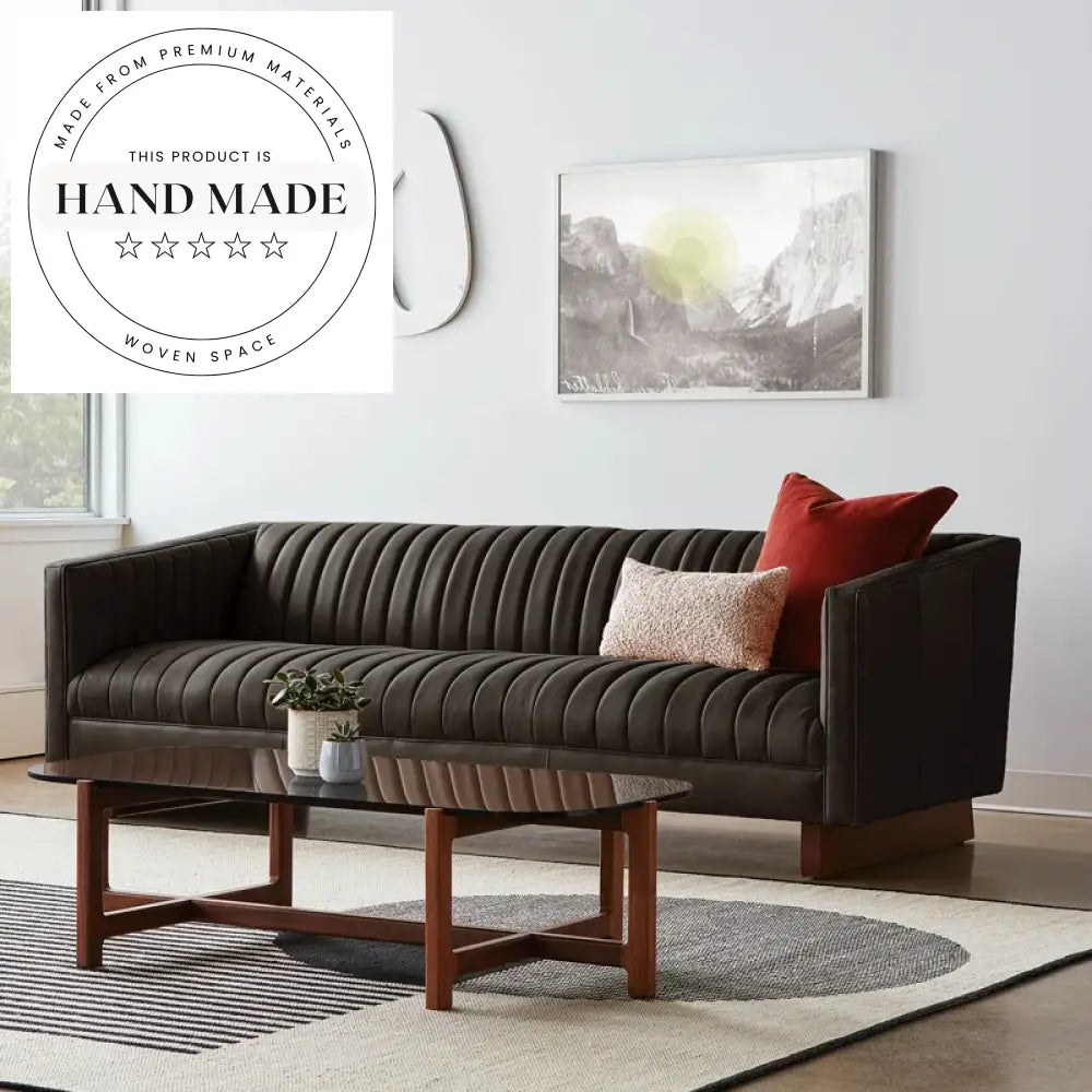 Contemporary Retro Leather Tufted Villa Living Room Sectional Sofa