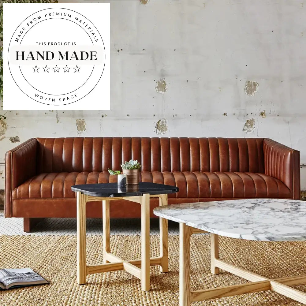 Contemporary Retro Leather Tufted Villa Living Room Sectional Sofa