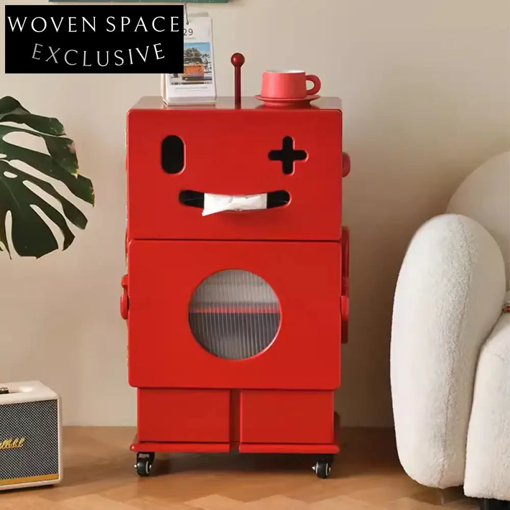 Contemporary Robot Shape Corner Table with 3-Drawer Storage Cabinet for Living Room