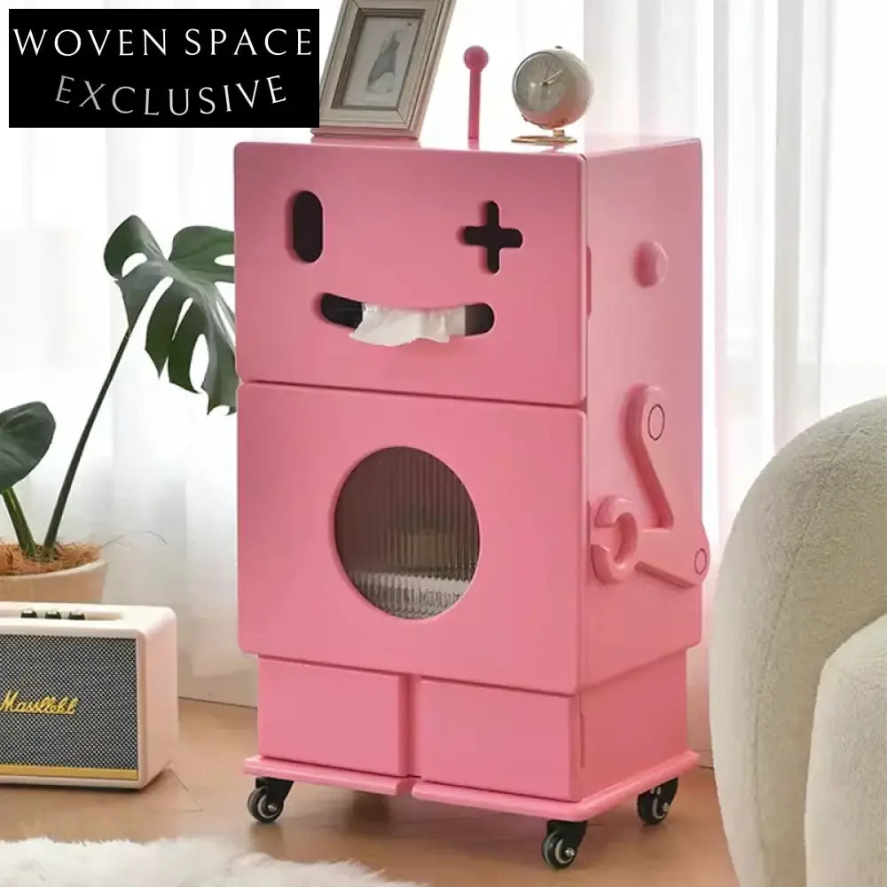 Contemporary Robot Shape Corner Table with 3-Drawer Storage Cabinet for Living Room