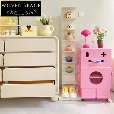 Contemporary Robot Shape Corner Table with 3-Drawer Storage Cabinet for Living Room