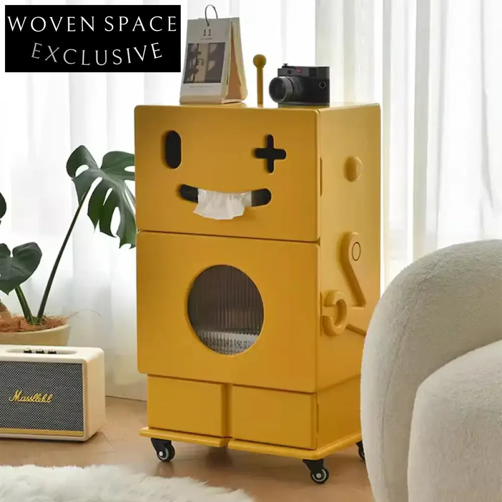 Contemporary Robot Shape Corner Table with 3-Drawer Storage Cabinet for Living Room