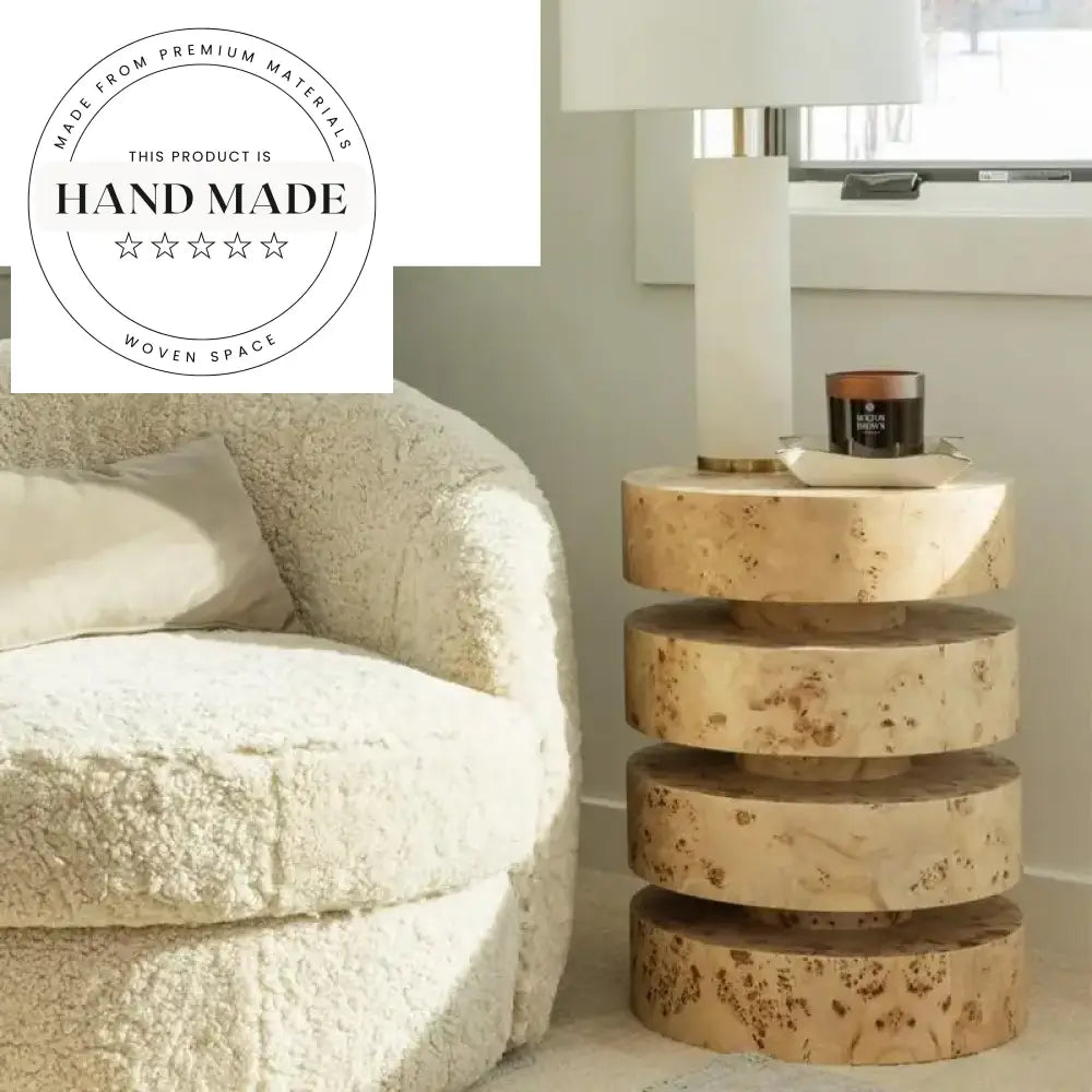 Contemporary Round Burl Wood Retro Classic Sofa Accent Side Table