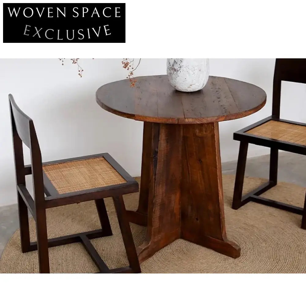 Contemporary Round Solid Elm Wood Aged Finish Coffee Table