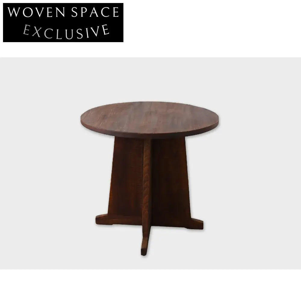 Contemporary Round Solid Elm Wood Aged Finish Coffee Table