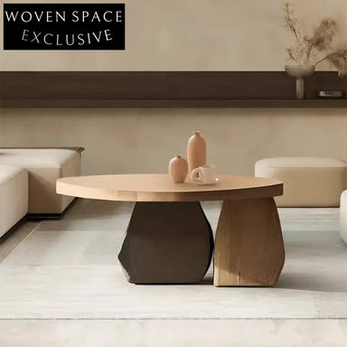 Contemporary Simple Wooden Round Coffee Table Set for Living Room
