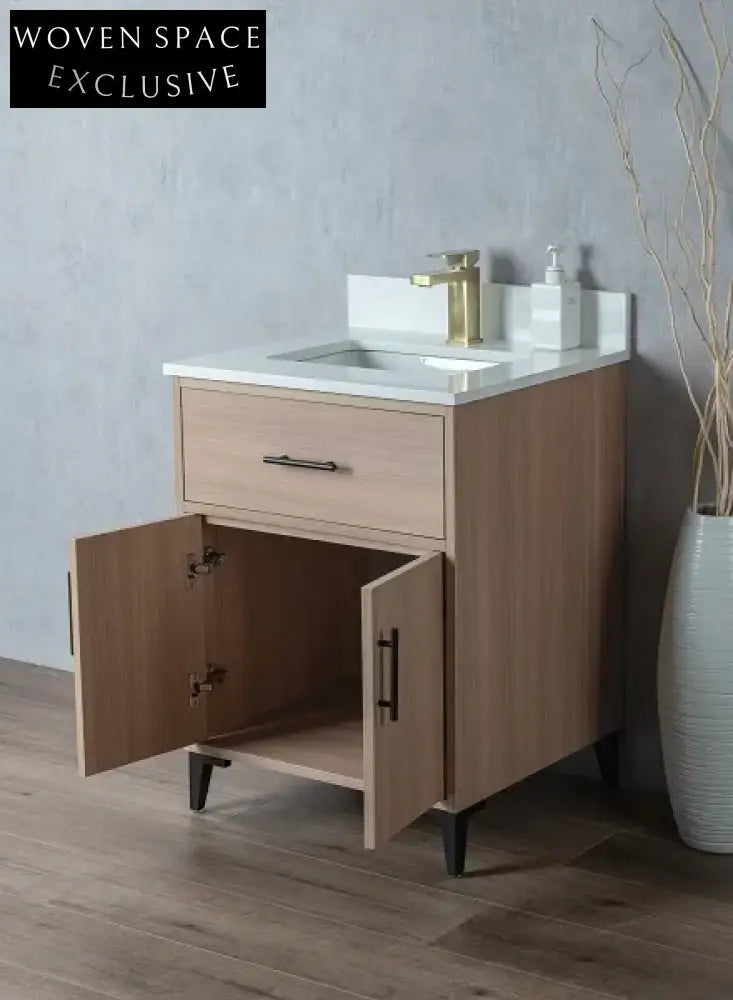 Contemporary Single Sink Plywood Bathroom Vanity Cabinet with Soft-Close Drawers