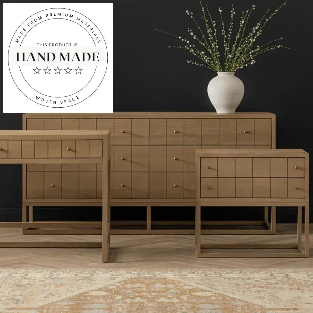 Contemporary Solid Oak Wood 2 Drawer Storage Bedroom Nightstand