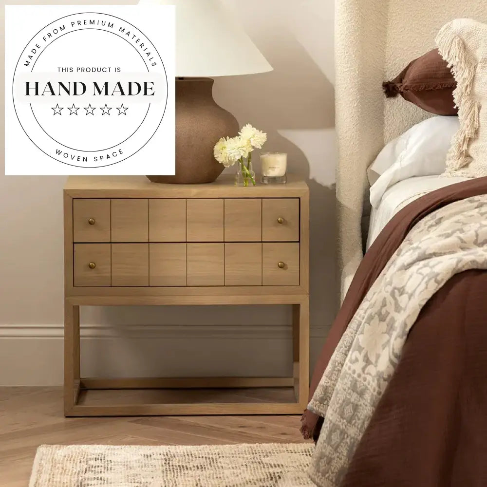 Contemporary Solid Oak Wood 2 Drawer Storage Bedroom Nightstand