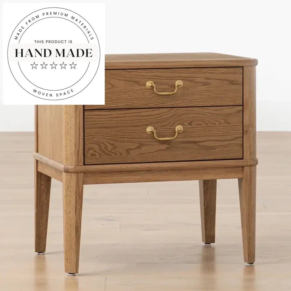 Contemporary Solid Oak Wood Two Drawer Storage Nightstand