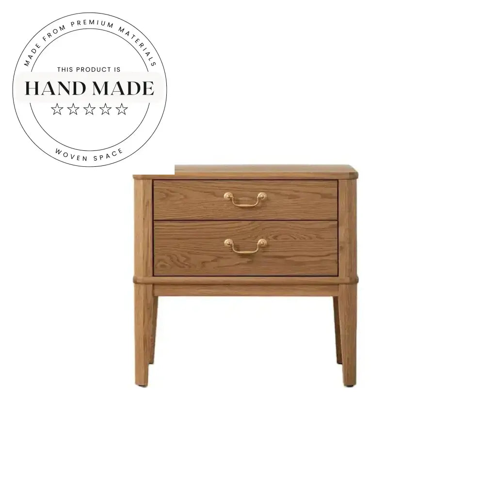 Contemporary Solid Oak Wood Two Drawer Storage Nightstand