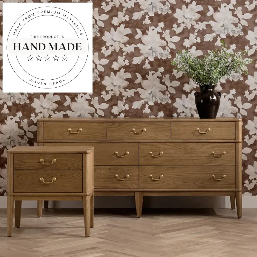Contemporary Solid Oak Wood Two Drawer Storage Nightstand