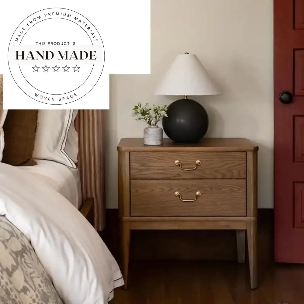 Contemporary Solid Oak Wood Two Drawer Storage Nightstand