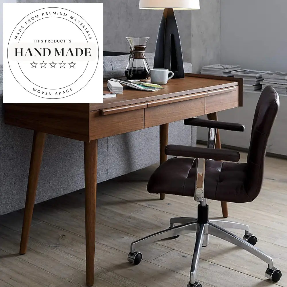 Contemporary Solid Walnut Wood Computer Writing Storage Drawer Office Desk