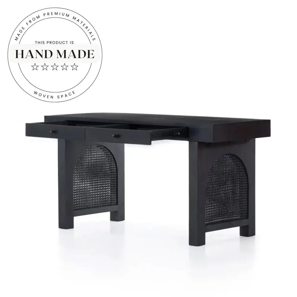 Contemporary Solid Wood and Rattan Antique Secretary Office Writing Desk