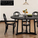 Contemporary Solid Wood Round Dining Table with Woven Rattan Base, Black Finish