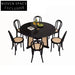 Contemporary Solid Wood Round Dining Table with Woven Rattan Base, Black Finish