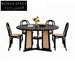 Contemporary Solid Wood Round Dining Table with Woven Rattan Base, Black Finish