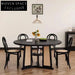 Contemporary Solid Wood Round Dining Table with Woven Rattan Base, Black Finish
