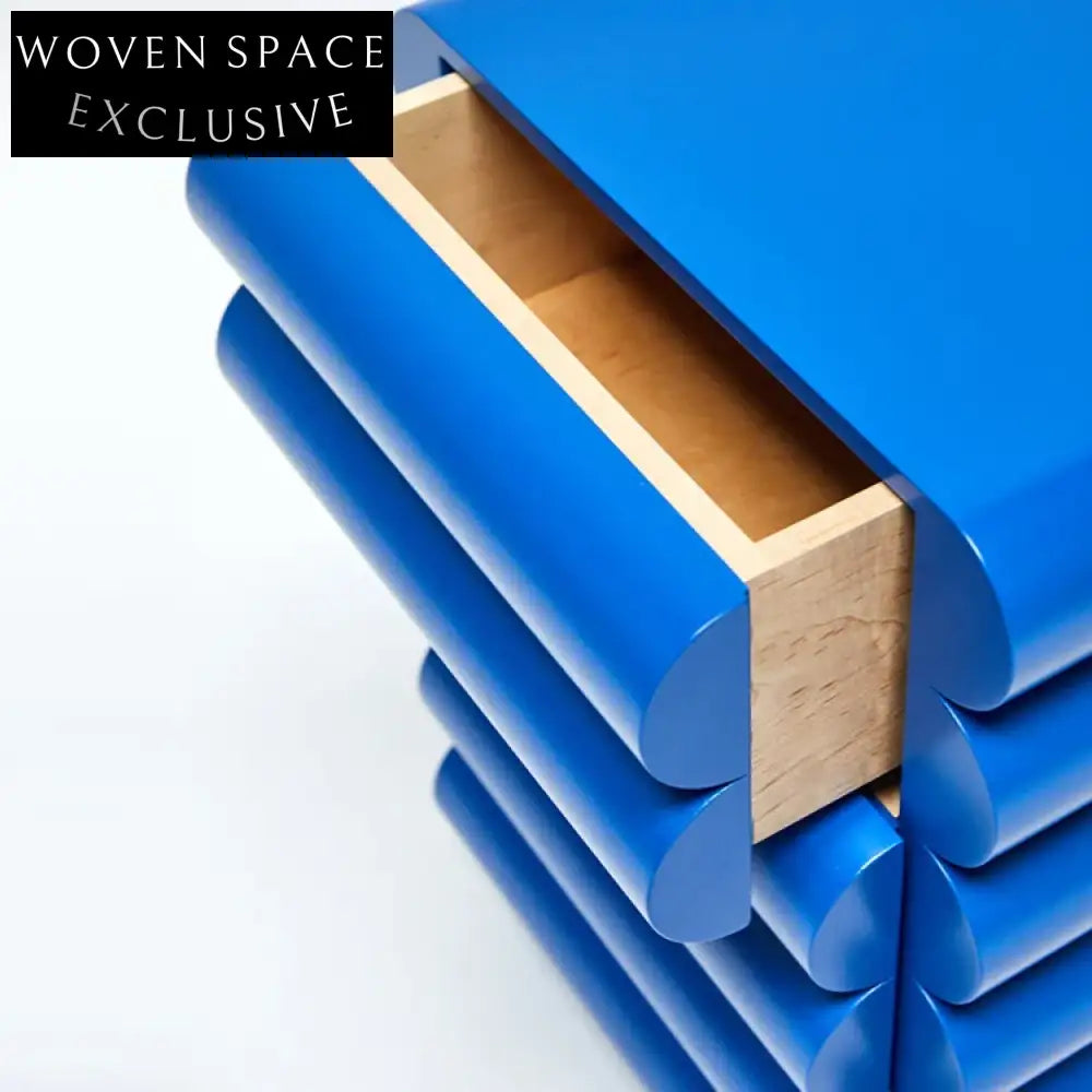 Contemporary Solid Wood Storage Blue Side End Coffee Table