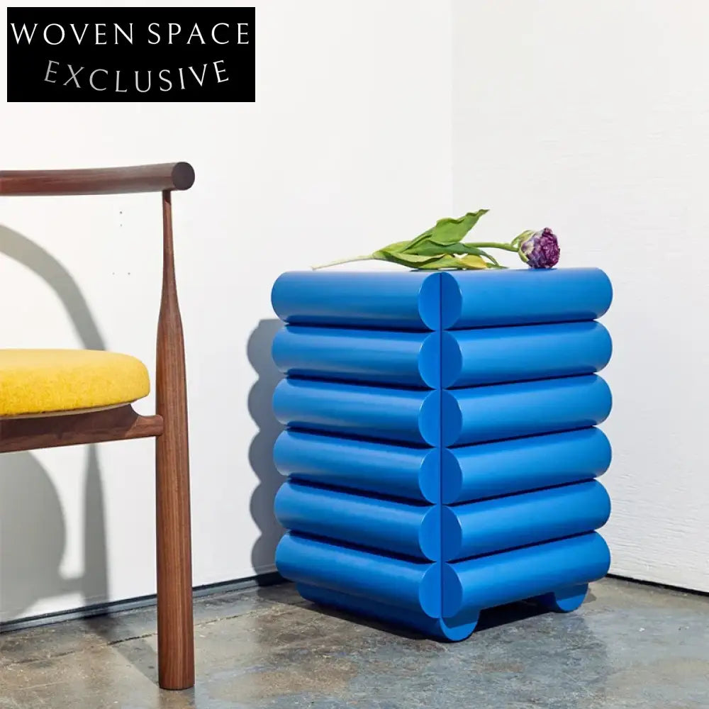 Contemporary Solid Wood Storage Blue Side End Coffee Table