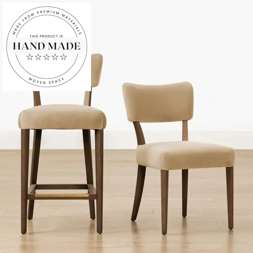 Contemporary Solid Wood Velvet Upholstered Swivel Bar Counter Chair