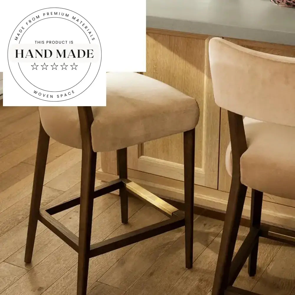 Contemporary Solid Wood Velvet Upholstered Swivel Bar Counter Chair