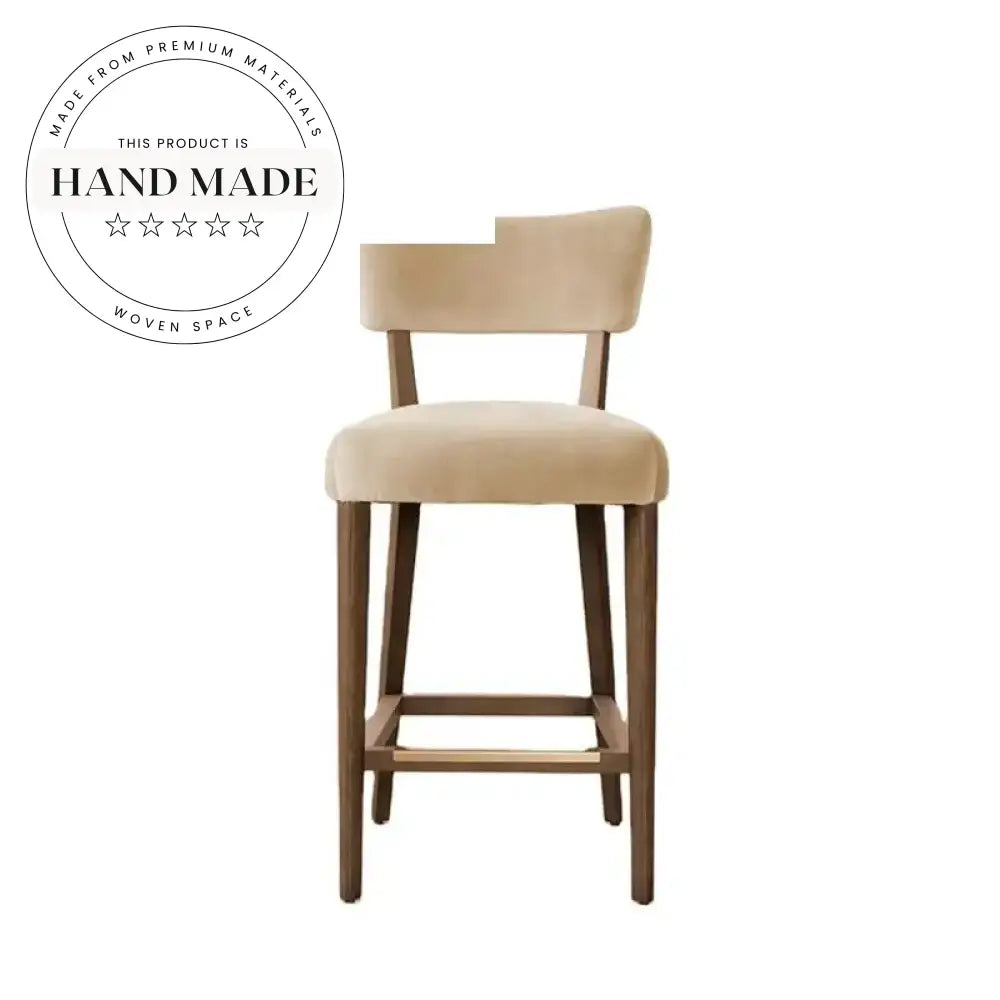 Contemporary Solid Wood Velvet Upholstered Swivel Bar Counter Chair