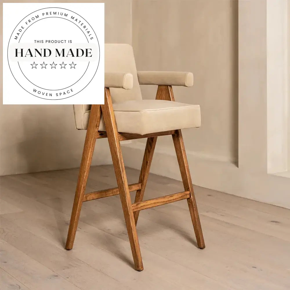 Contemporary Swivel Velvet Fabric Solid Wood Counter Bar Stool