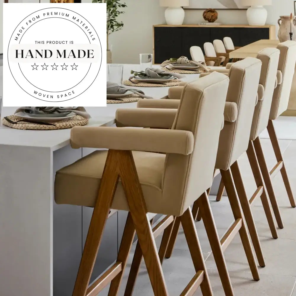 Contemporary Swivel Velvet Fabric Solid Wood Counter Bar Stool