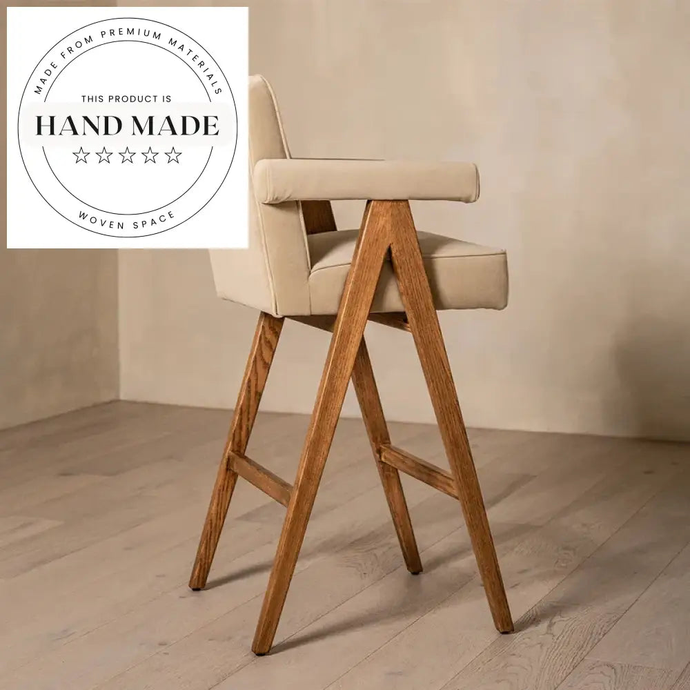 Contemporary Swivel Velvet Fabric Solid Wood Counter Bar Stool