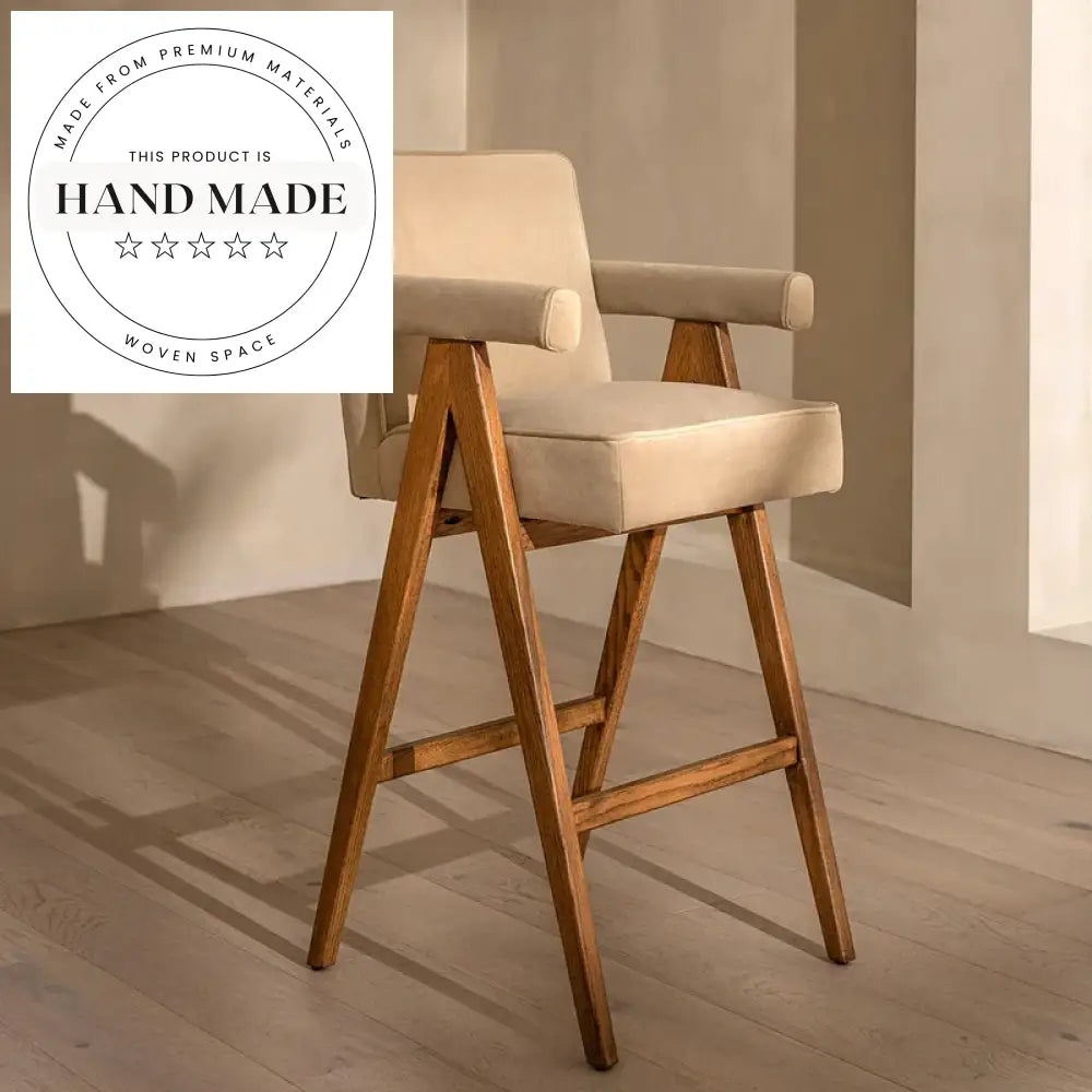 Contemporary Swivel Velvet Fabric Solid Wood Counter Bar Stool