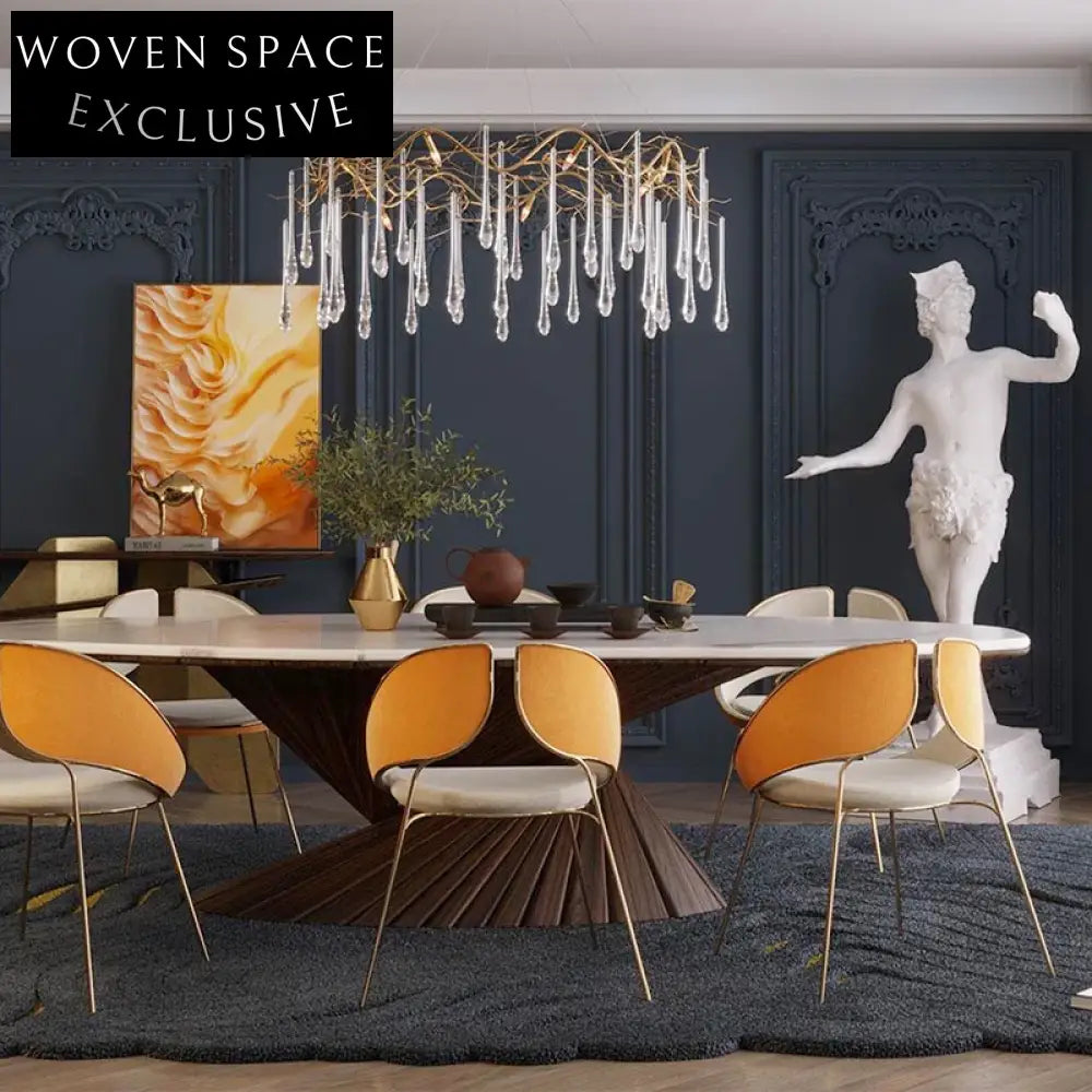 Contemporary Travertine Oval Dining Table Set with Solid Wood Base