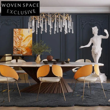 Contemporary Travertine Oval Dining Table Set with Solid Wood Base