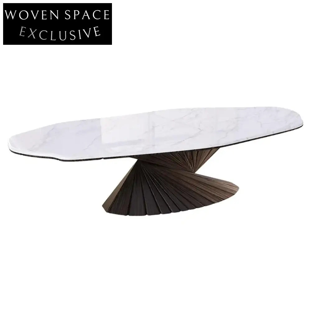Contemporary Travertine Oval Dining Table Set with Solid Wood Base