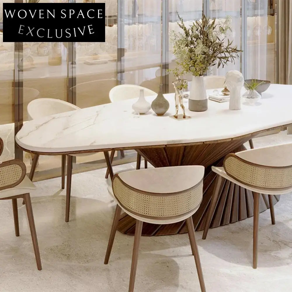 Contemporary Travertine Oval Dining Table Set with Solid Wood Base