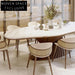 Contemporary Travertine Oval Dining Table Set with Solid Wood Base