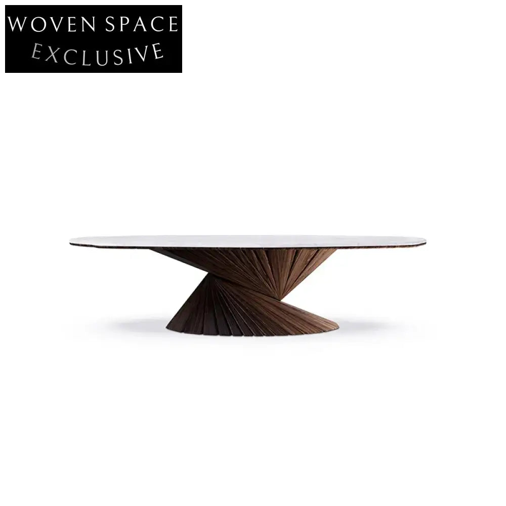 Contemporary Travertine Oval Dining Table Set with Solid Wood Base