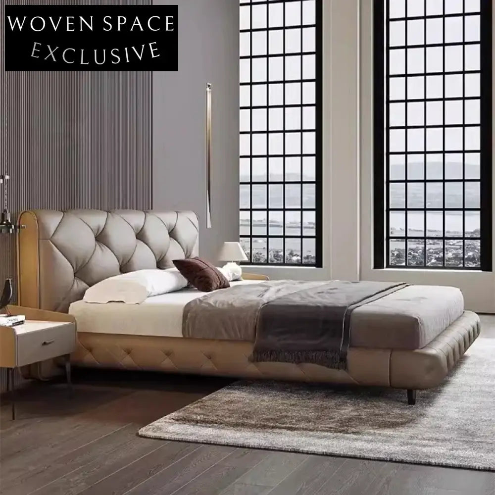 Contemporary Upholstered Platform Bed with Larch Wood Frame, High Rebound Sponge