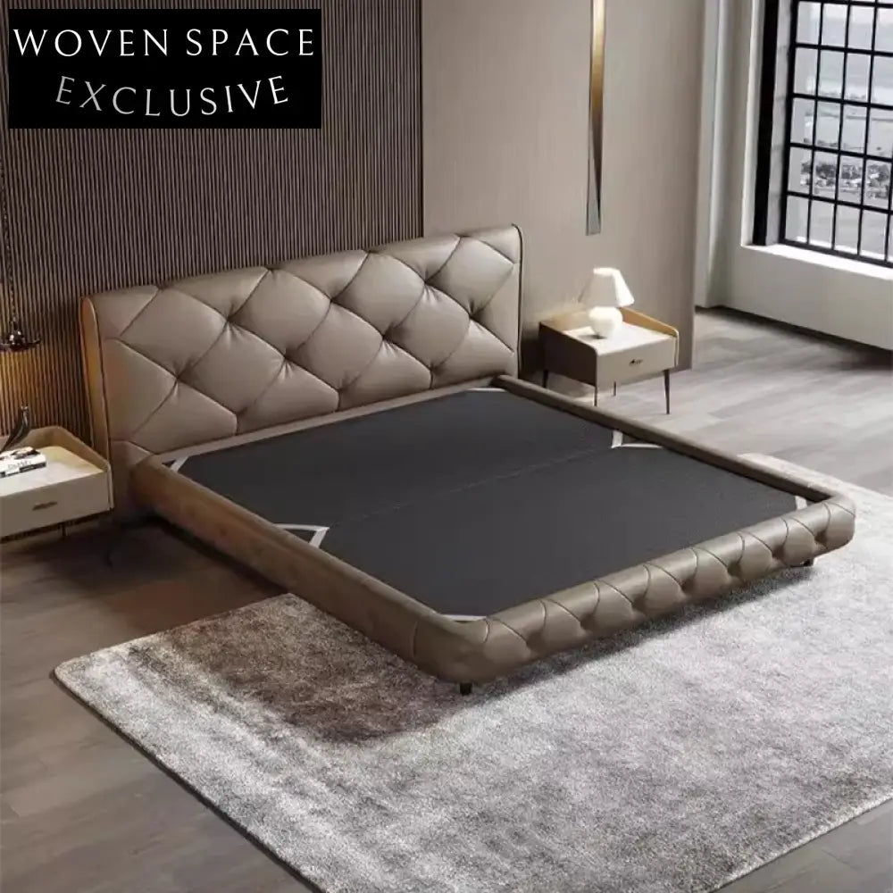 Contemporary Upholstered Platform Bed with Larch Wood Frame, High Rebound Sponge