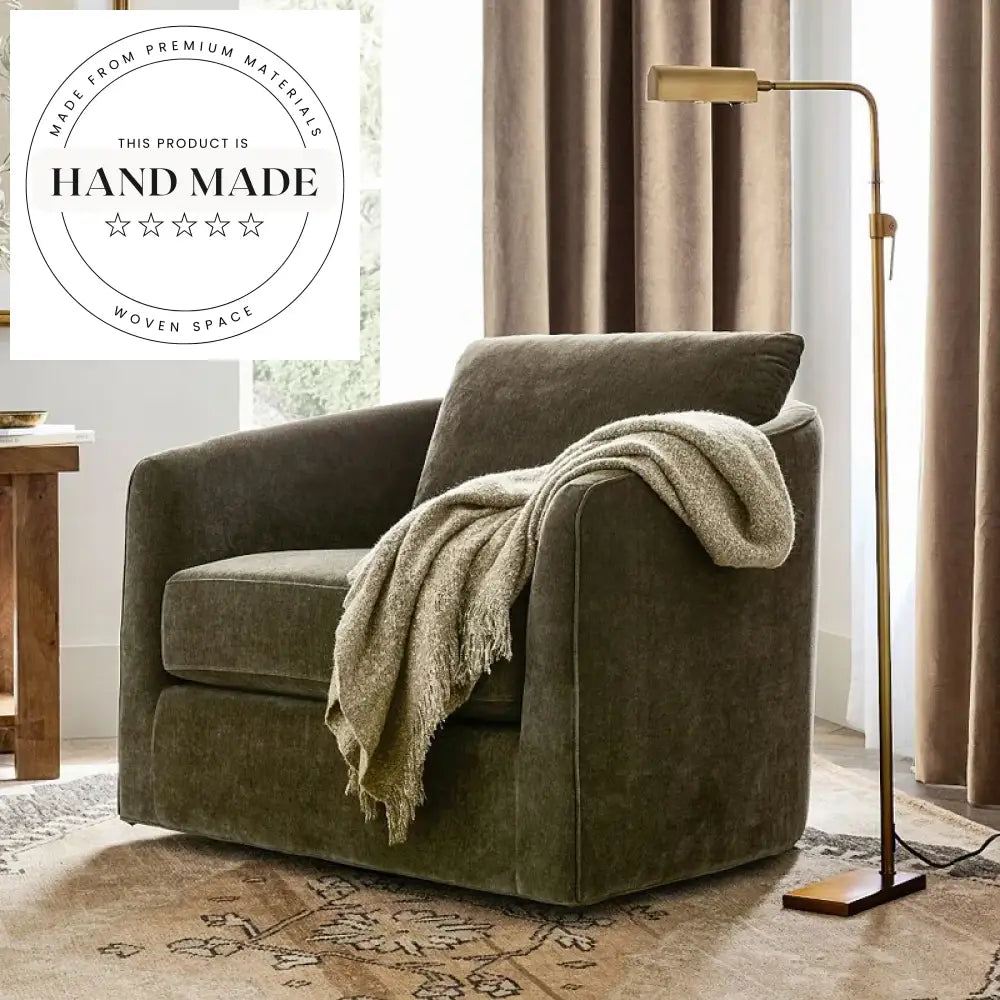 Contemporary Velvet Fabric Swivel Lounge Armchair for Modern Living Room Spaces